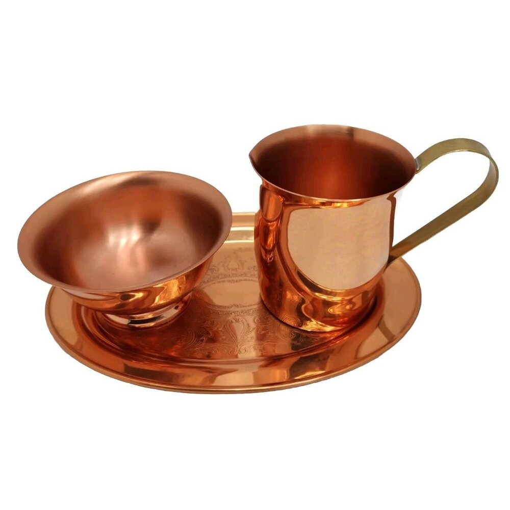 Vintage Coppercraft Guild Embossed Serving Tray Sugar and‎ Creamer Set Copper